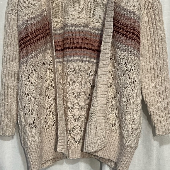 Anthropologie NWT Cream and Brown Pilcro Jemma Cable Knit Cardigan Size XS/S - Picture 2 of 13